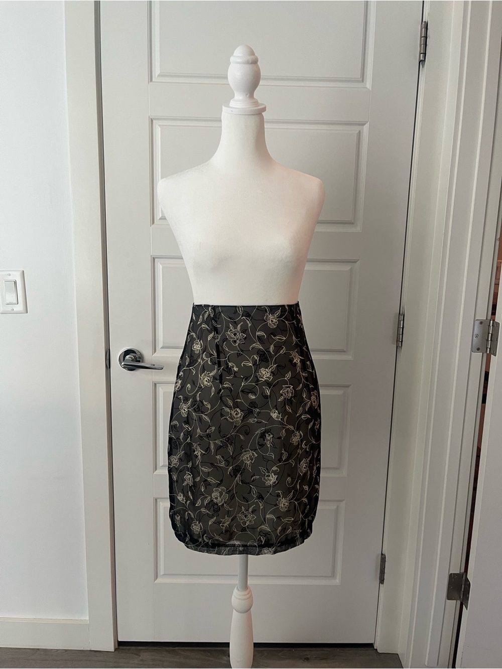 Black Floral whimsical Overlay Pencil Skirt